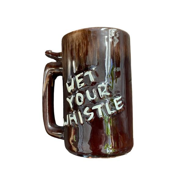 Vintage Redware Wet Your Whistle Beer Mug Novelty Man Gift Bar Ceramic Stein - Picture 5 of 16